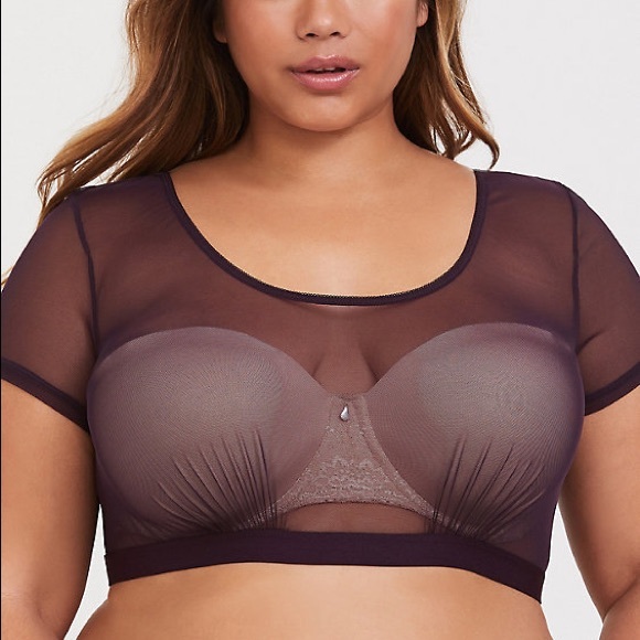 torrid Tops - Torrid PURPLE MESH SHORT SLEEVE UNDER-IT-ALL CROP TOP